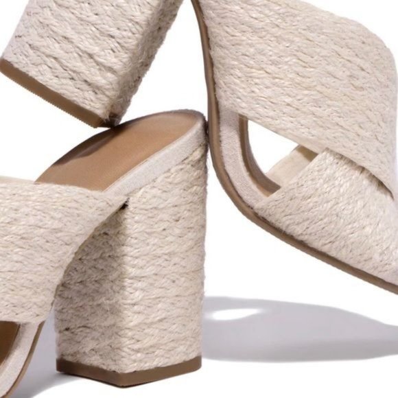 !! NEW !! Espadrille Block Heel Mules in Cream - Picture 7 of 9